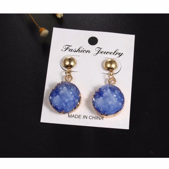 Sparkly Druzy Round Dangle Earrings - Picture 1 of 1